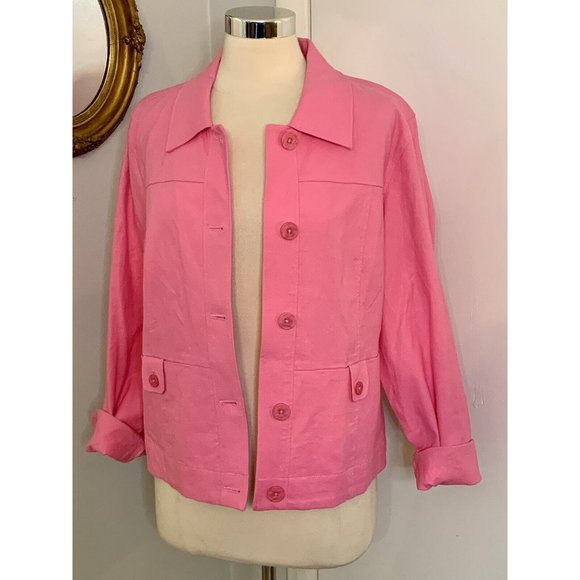 Pink Linen Blend Jacket Size 14 Barbiecore EUC career workwear office casual - Picture 3 of 10